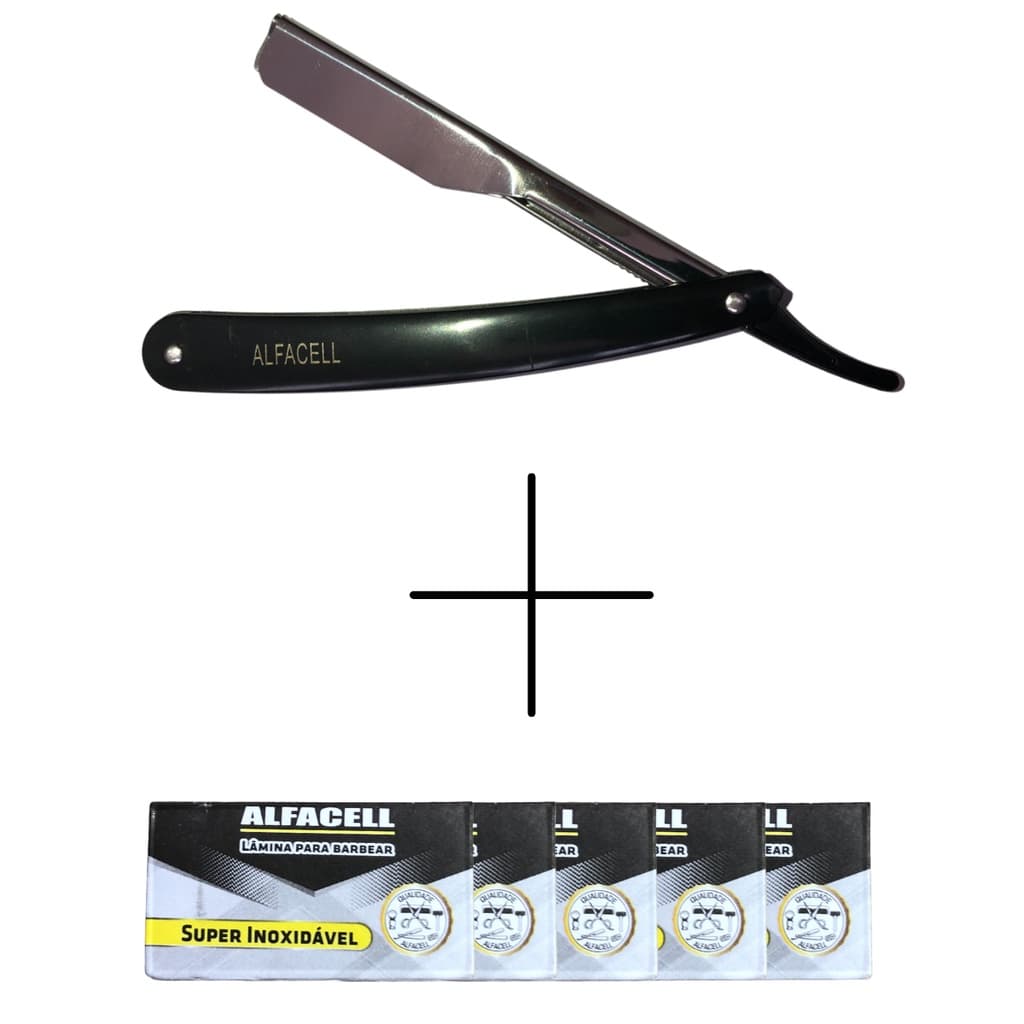 Navalha Navalhete Profissional Barbeiro com Lâminas Aço Inox Acabamento Barba