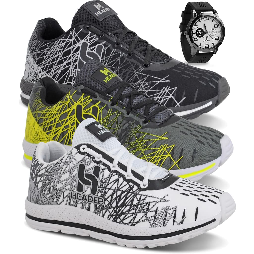 Kit 3 Tênis Masculino Header Spider Esportivo Mais Vendido Promoção + Relógio