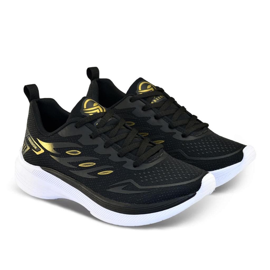 Tenis Masculino Escolar Academia Original Freedom Corrida Caminhada Lançamento Preto e Dourado