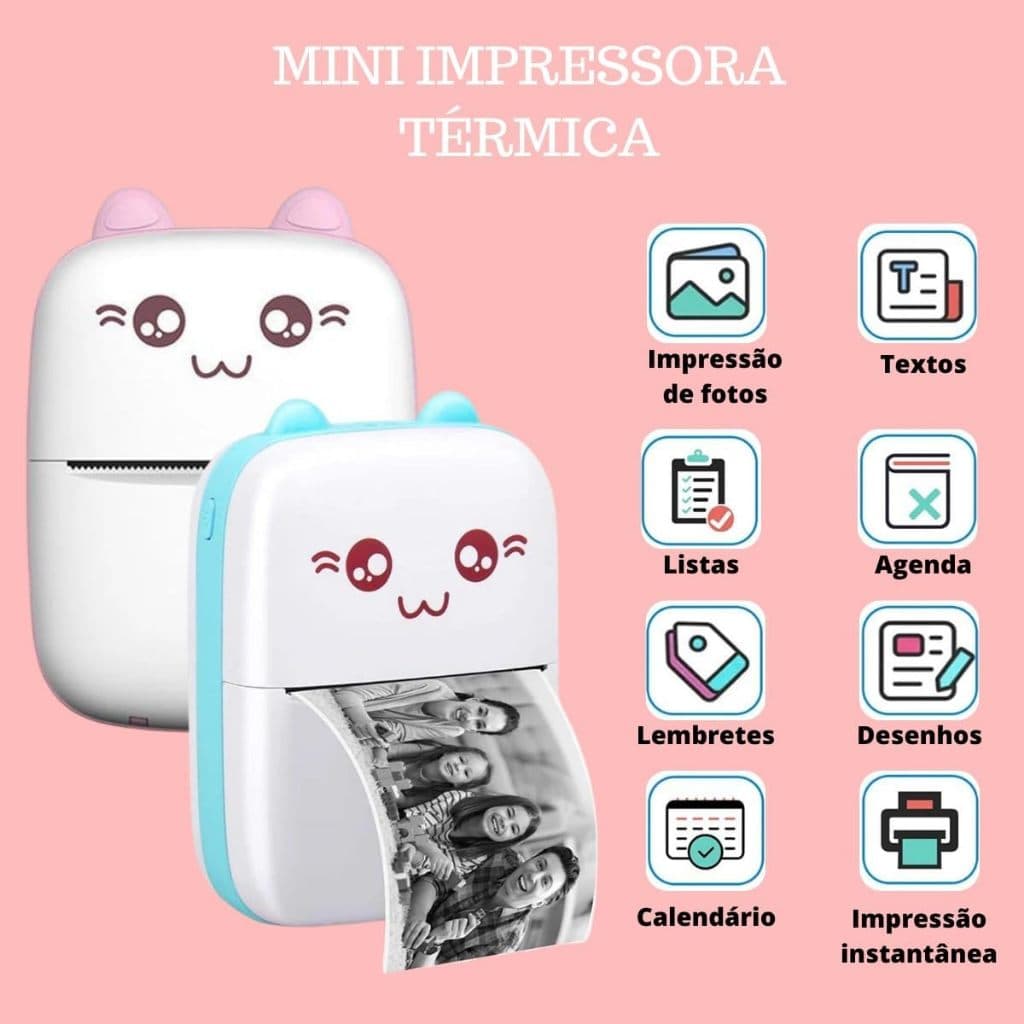 Mini Impressora Térmica Portátil de Bolso Impressão Sem Fio Fotos Notas Bluetooth para Android Ios