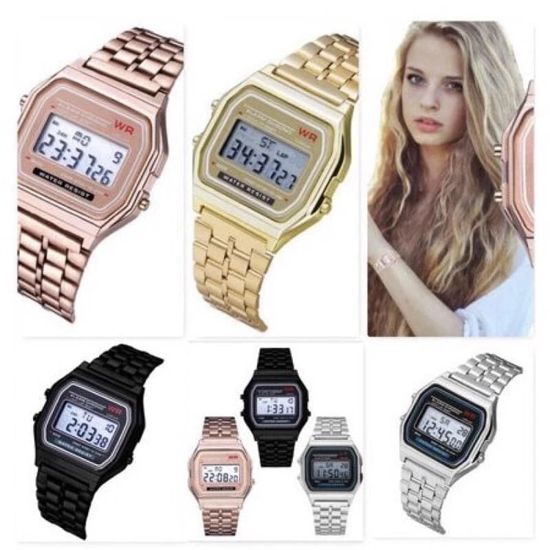 Relógio Retrô Wr Preto Prata Rose Dourado Digital LED Vintage