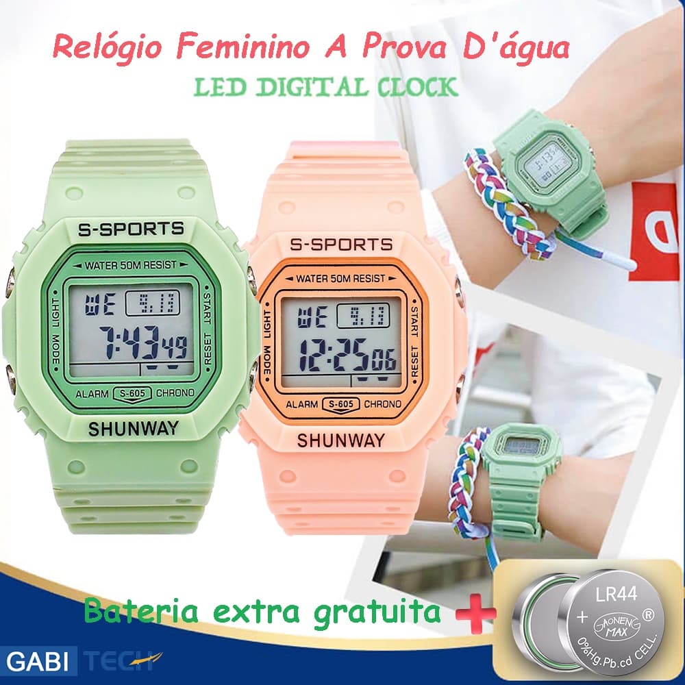 Relogio Feminino Digital a Prova D 'Água de Pulso Lindos Relógio Unissex Esportivo Original LED Rosa
