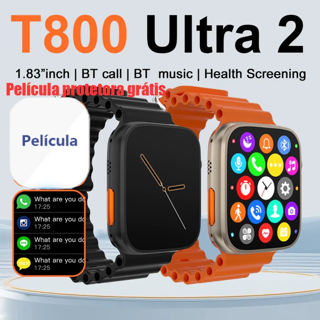 2026 Nova T800 Ultra 2 Série 8 Relógio Ultra Smart Watch Esportivo Sem Fio À Prova D'água Mt800 Nfc
