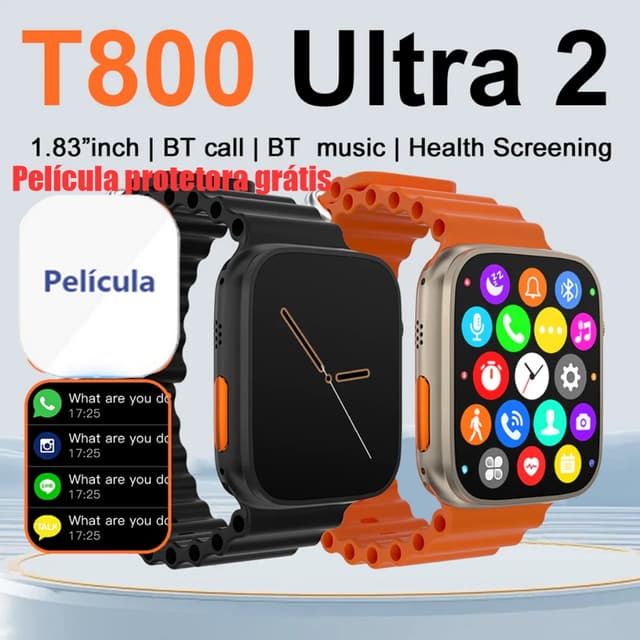 2026 Nova T800 Ultra 2 Série 8 Relógio Ultra Smart Watch Esportivo Sem Fio À Prova D'água Mt800 Nfc