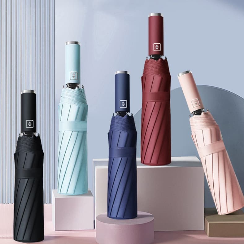 Guarda Chuva Automático Abre e Fecha Reforçado Contra Vento Proteção Solar Blackout/ Bolsa /Cabo Curvado