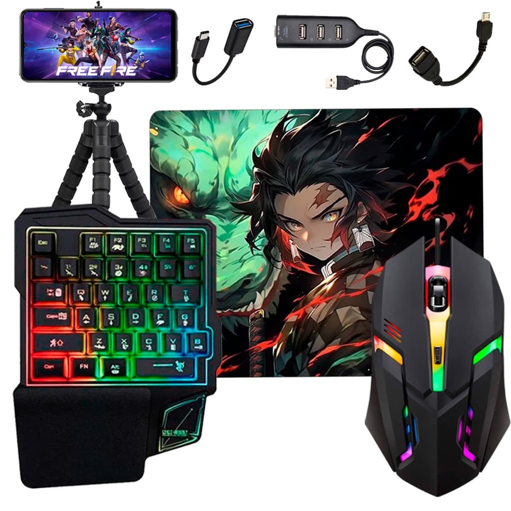 Kit Mobilador para Celular Completo Varios Modelos Teclado + Mouse Gamer + Mouse Pad + Hub + Tripe