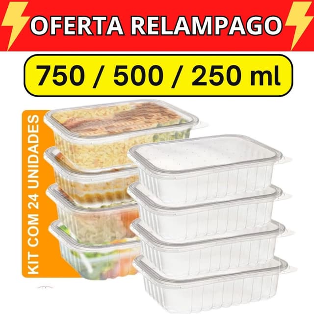 Kit 24 Unidades Pote Marmita Freezer Microondas Fitness Comida Congelada Marmitex Organizador