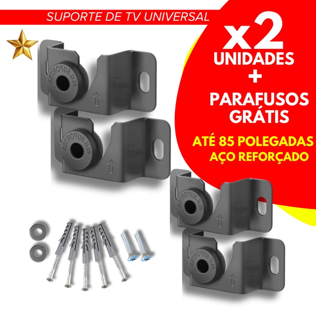 Kit 2 Suporte de Tv Universal Fixo LED Lcd Smart Até 85 Polegadas Monitor Parede Ou Painel Imediato