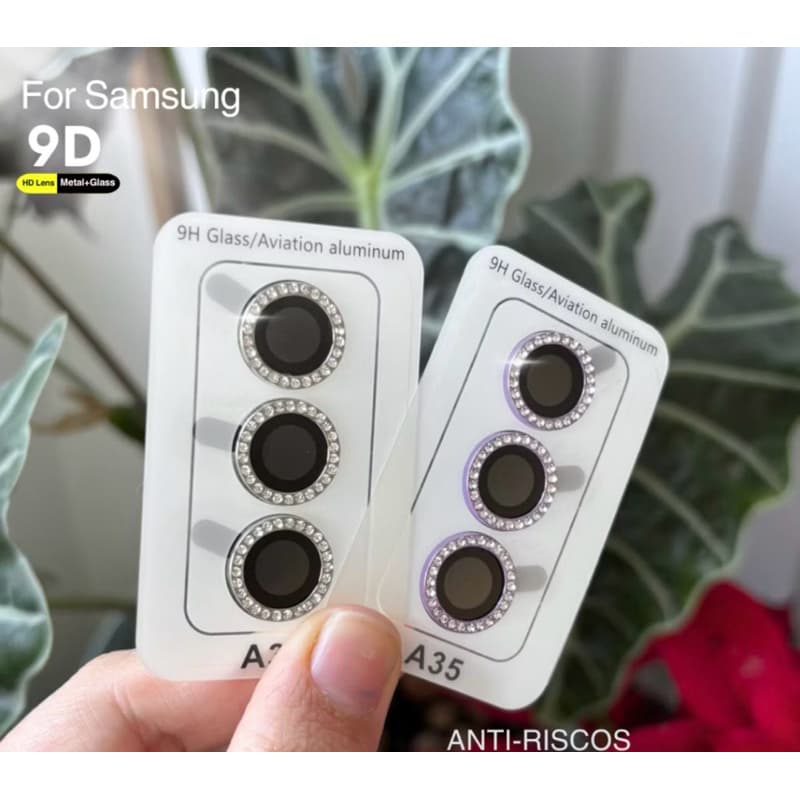 Kit Câmeras Samsung Galaxy Strass Diamantada A14/A15/A16/A24/A06/A34/A35/A54/A55/S23FE/S24FE/S23/S24/S25/S25Plus Strass