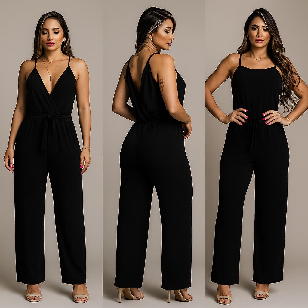 Macacão Mais Vendidos Calça Pantalona Casual Longo Veste 2 Versões Laço na Cintura Novidade da Moda Tendência