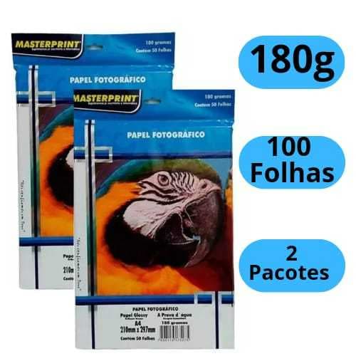 Papel Fotográfico 180g A4 Glossy Brilhante À Prova D'água Masterprint