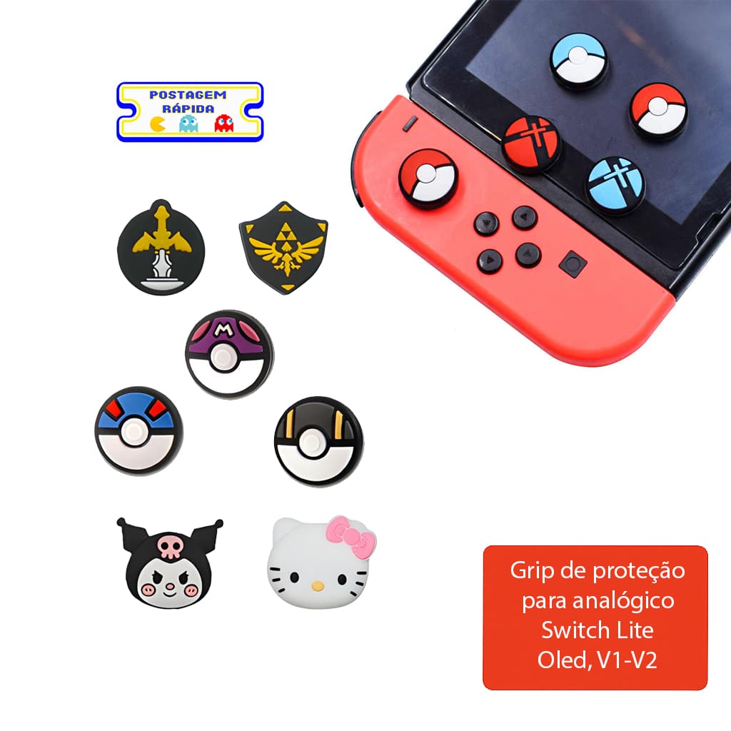 Par de Grip Analógico para Nintendo Switch Lite e Joy-con | Temáticos e Duráveis.