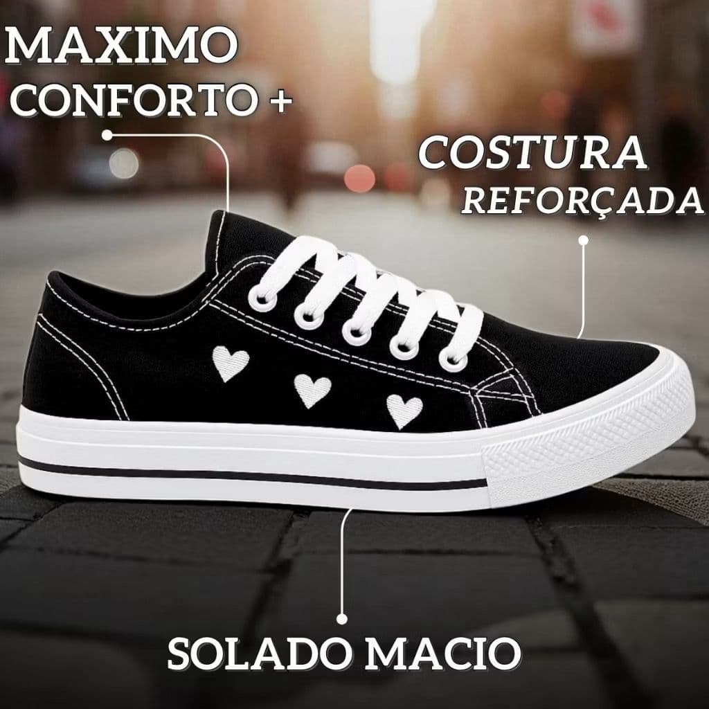 Tênis Casual Feminino Coração Leve e Confortável Dia Dia