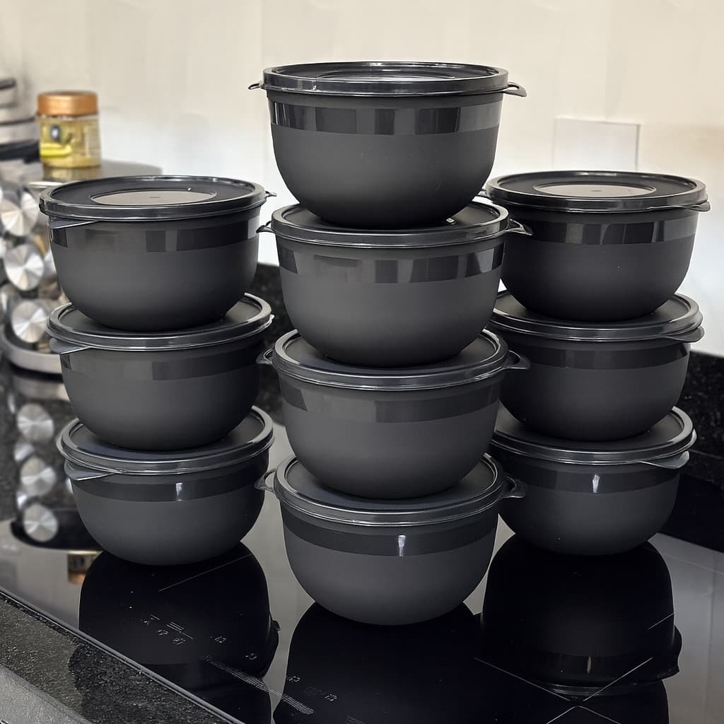 Kit 10 Potes Bowl 1300ml Plástico com Tampa – Marmita Cozinha, Freezer, Micro-ondas e Lava-Louças.