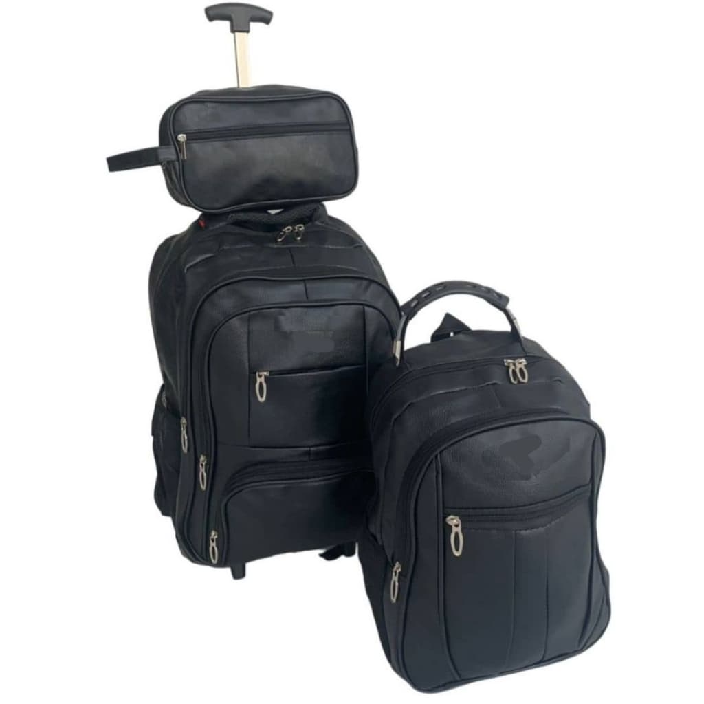 Combo 3 em 1 Bolsa Mala Viagem Mochila Trabalho Masculino Feminino Preta