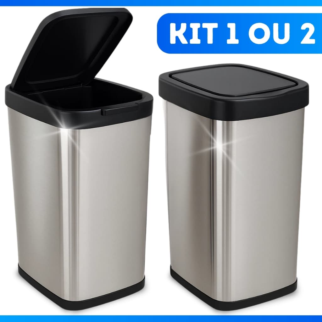 Kit 2 Lixeiras Cesto 09 Litros Inox com Tampa Click Label Lixeira Escritório Banheiro - Desconto