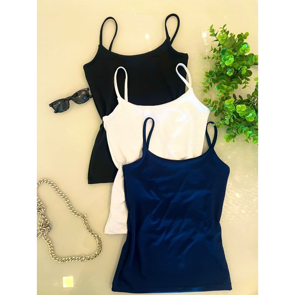 Kit 3 Blusas Feminina Regata Alcinha Fina Suplex com Forro Verão Tendencia Mais Vendido