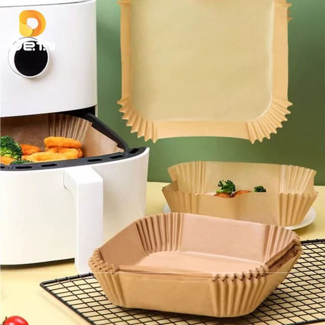 Kit 100 Forma de Airfryer Descartavel Antiaderente de Papel Cozinha Quadrado Fritadeira Cozimento