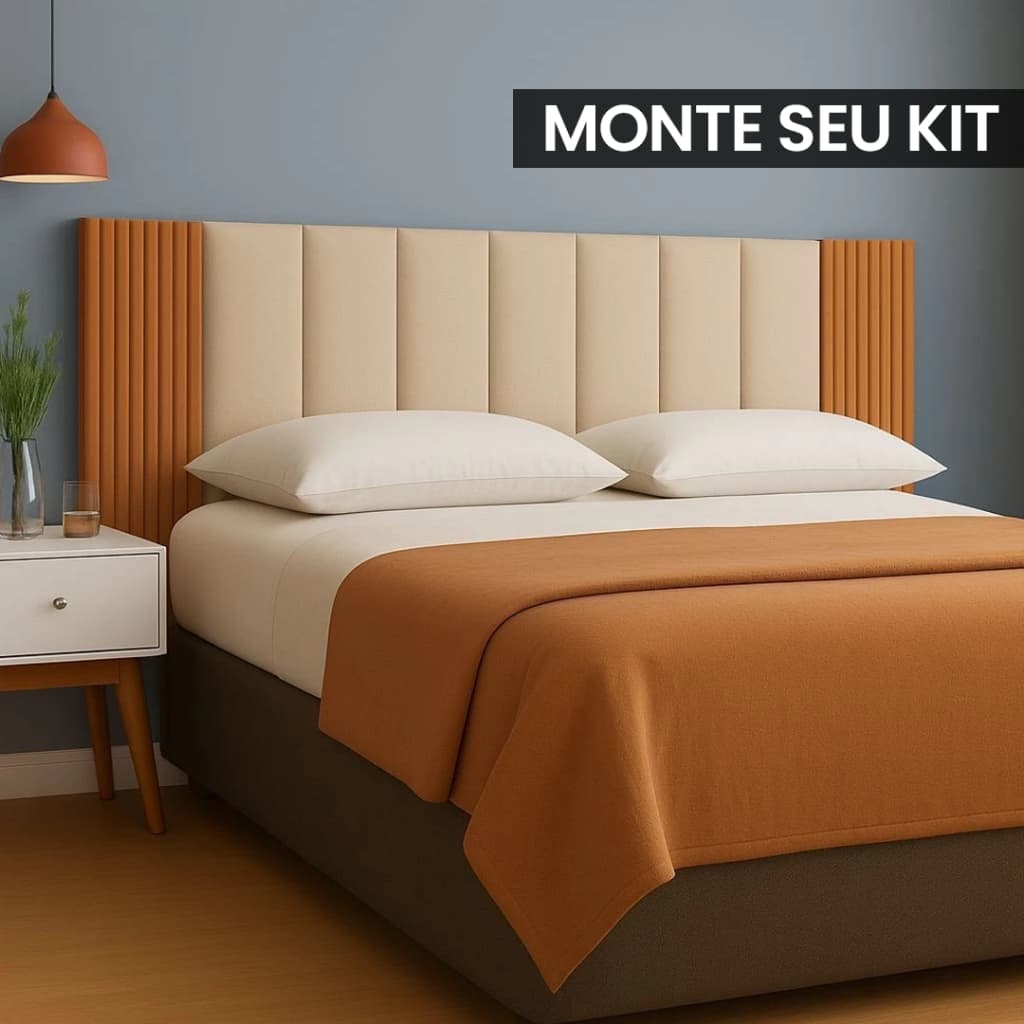 Kit com Até 12 Peças Cabeceira Modular + Painel Ripado Mdf para Cama Box Casal King Queen - Envio Full