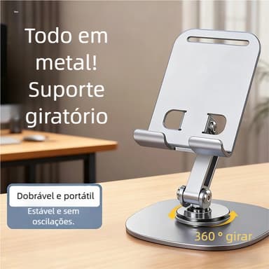 Suporte Ajustável 360º para Mesa - Alumínio Base Rotatória para Smartphone e Tablet