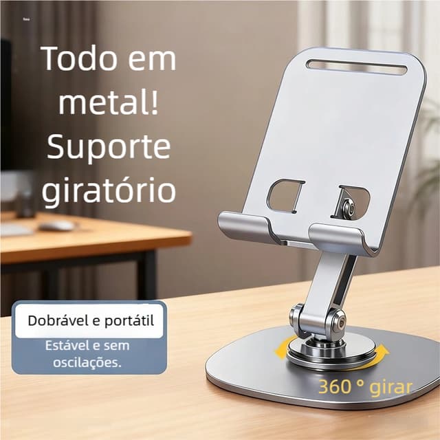 Suporte Ajustável 360º para Mesa - Alumínio Base Rotatória para Smartphone e Tablet