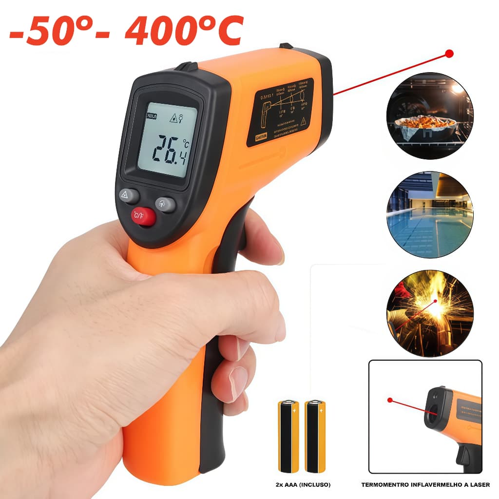 Termômetro Industrial Digital Infravermelho Cozinha Laser Medição Temperatura Industrial -55º- 400ºc