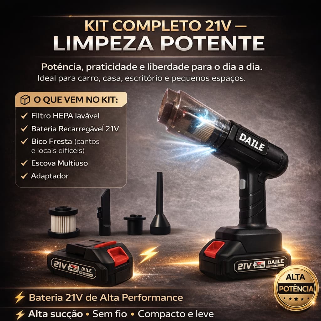 Aspirador de Pó para Carro Casa e Cantos Soprador de Poeira Sem Fio Recarregável de Alta Potência