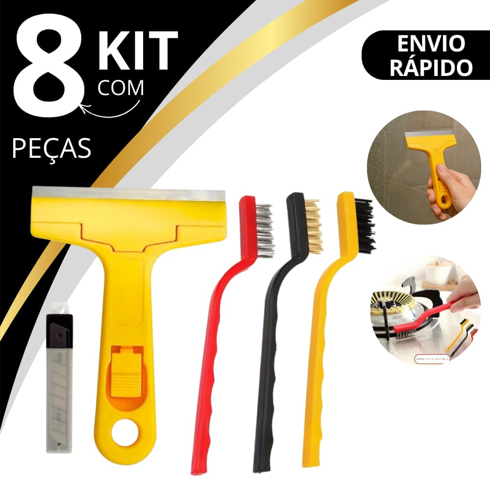 Kit 3 Un Escova de Aco para Limpeza Multiuso Forno Grelha Fogão Aço Latão Nylon + Raspador para Limpar Box Piso Vidro