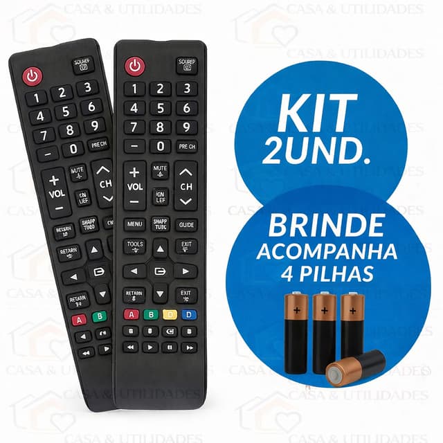 Kit Controle Remoto Compatível Samsung Smart Tv com Pilhas Inclusas Pronto para Uso