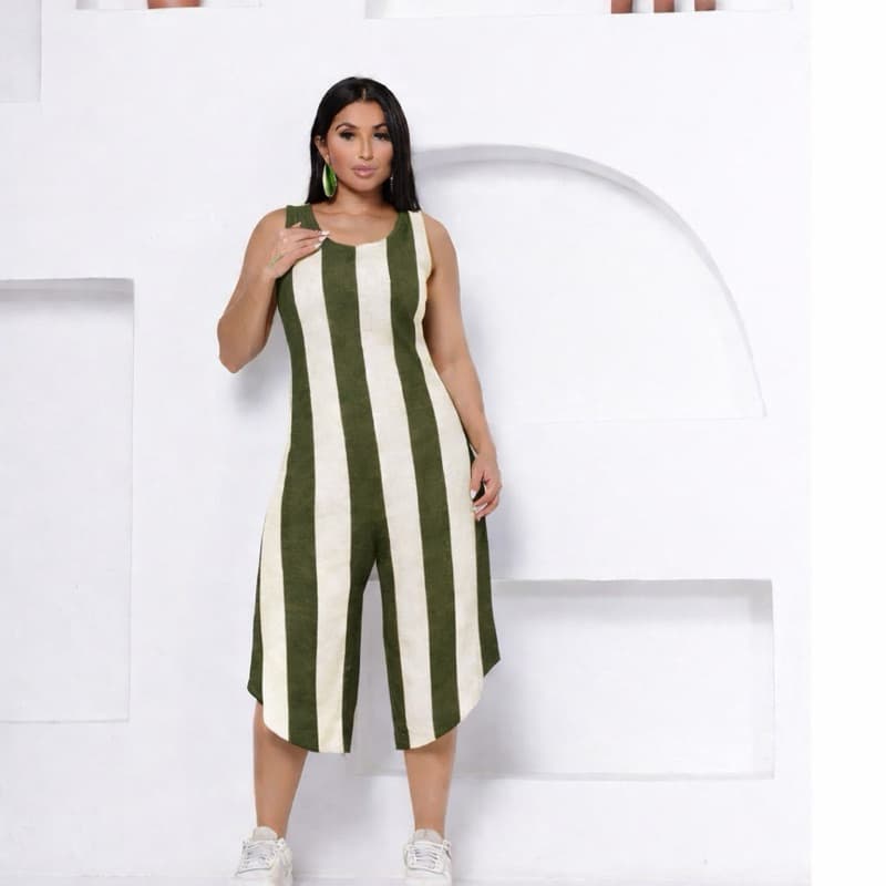 Macacão Casual Midi Pantacurt Listrado Festa Soltinho Moda Feminino Lançamento Mais Vendidos