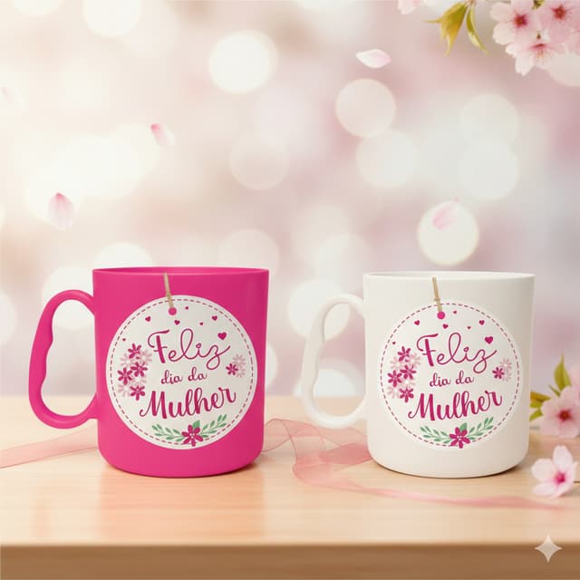 Feliz Dia da Mulher 30 Canecas Plastico 440ml Flores Vermelha Feminina Presente Mimo Cliente Evento