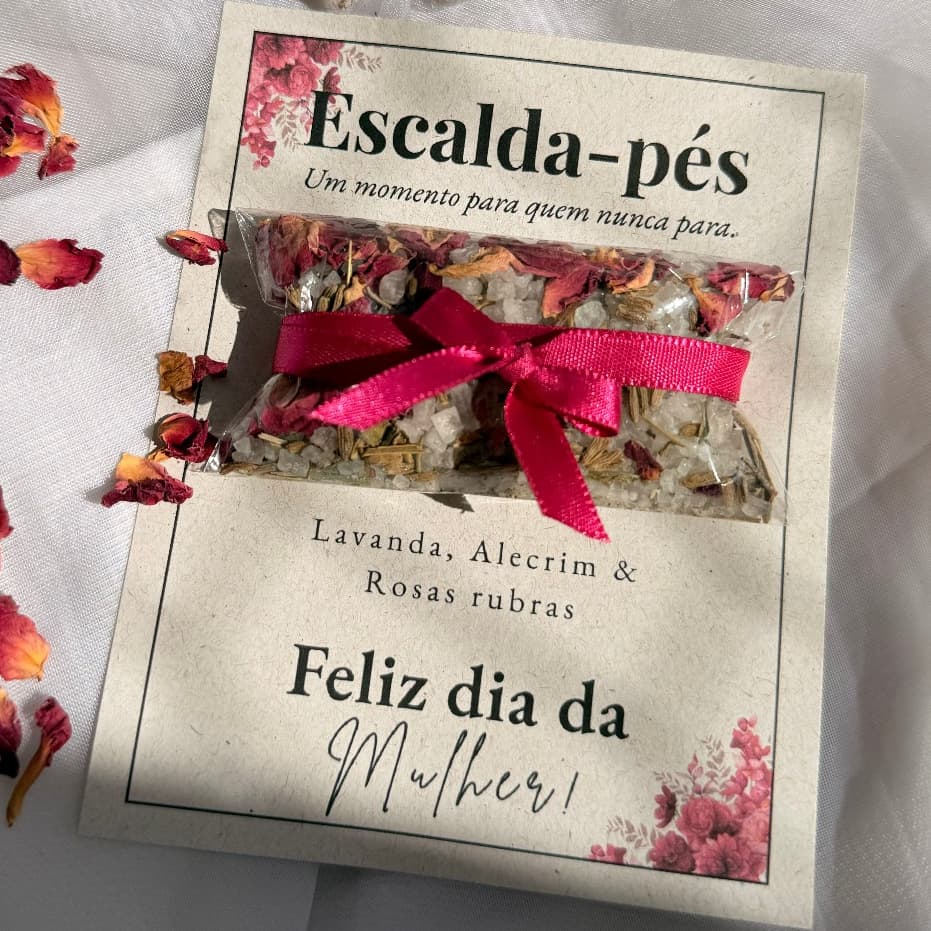 Kit 15 Uni Escalda-Pés Lavanda, Alecrim & Rosas Rubras 25g–Lembrancinha Dia da Mulher|Brinde Corporativo | Autocuidado