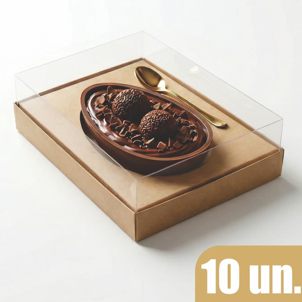 Caixa Embalagem para Ovo de Colher Gourmet 250g 350g 100g 150g Branco Kraft Acetato Transparente Premium 10 Unidades