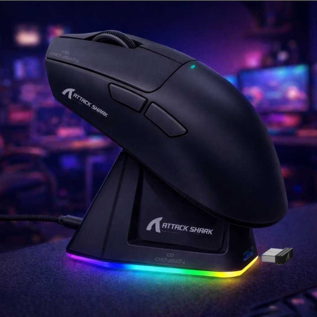 Attack Shark X11 Mouse Gamer Sem Fio Original com Adesivo Bluetooth USB Preto e Branco 3 em 1