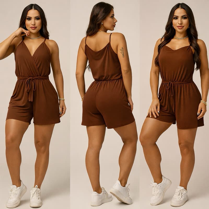 Macaquinho Elegante Mais Vendidos Curto Alça Liso Duas Versões com Laço Casual Shortinho