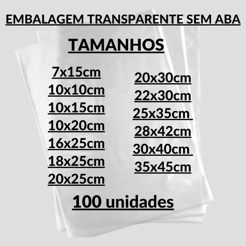 100un Saco Transparente Sem Aba Plástico Cristal Embalagem Roupa Qualidade Várias Medidas