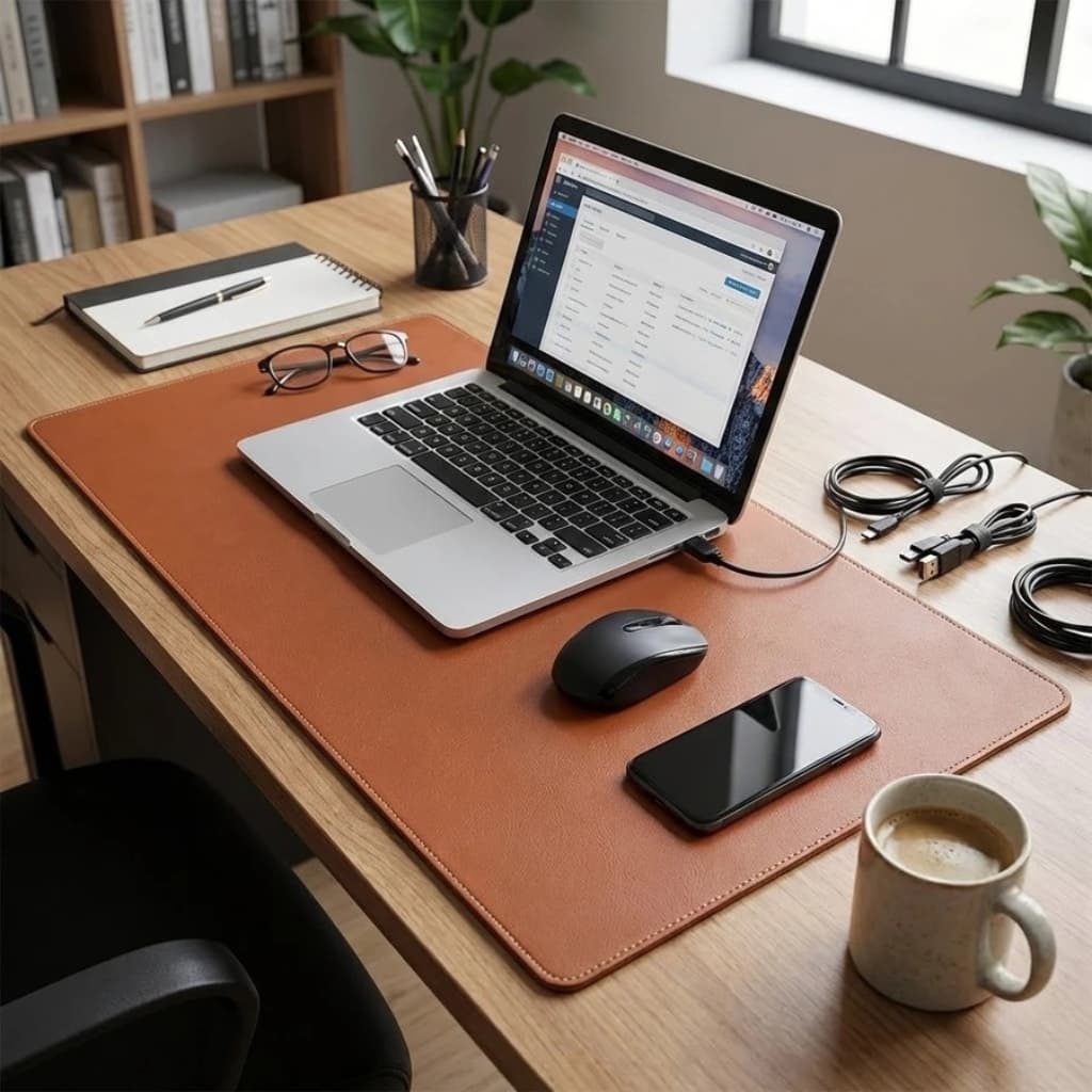 DeskPad 90X40cm Gigante Courino Premium Antiderrapante com Borda Costurada