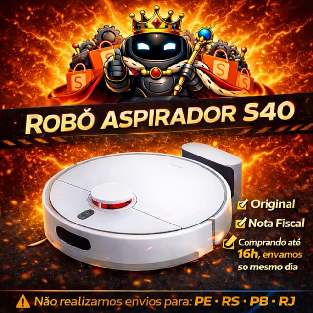 Robô Aspirador Xiaomi S40 Bivolt 10.000 Pa Mapeamento a Laser Inteligente Automática