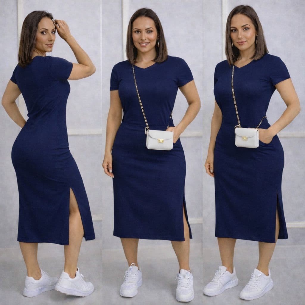 Vestido Casual Mais Vendidos Moda Evangelica Feminino Fenda e Bolso Festa