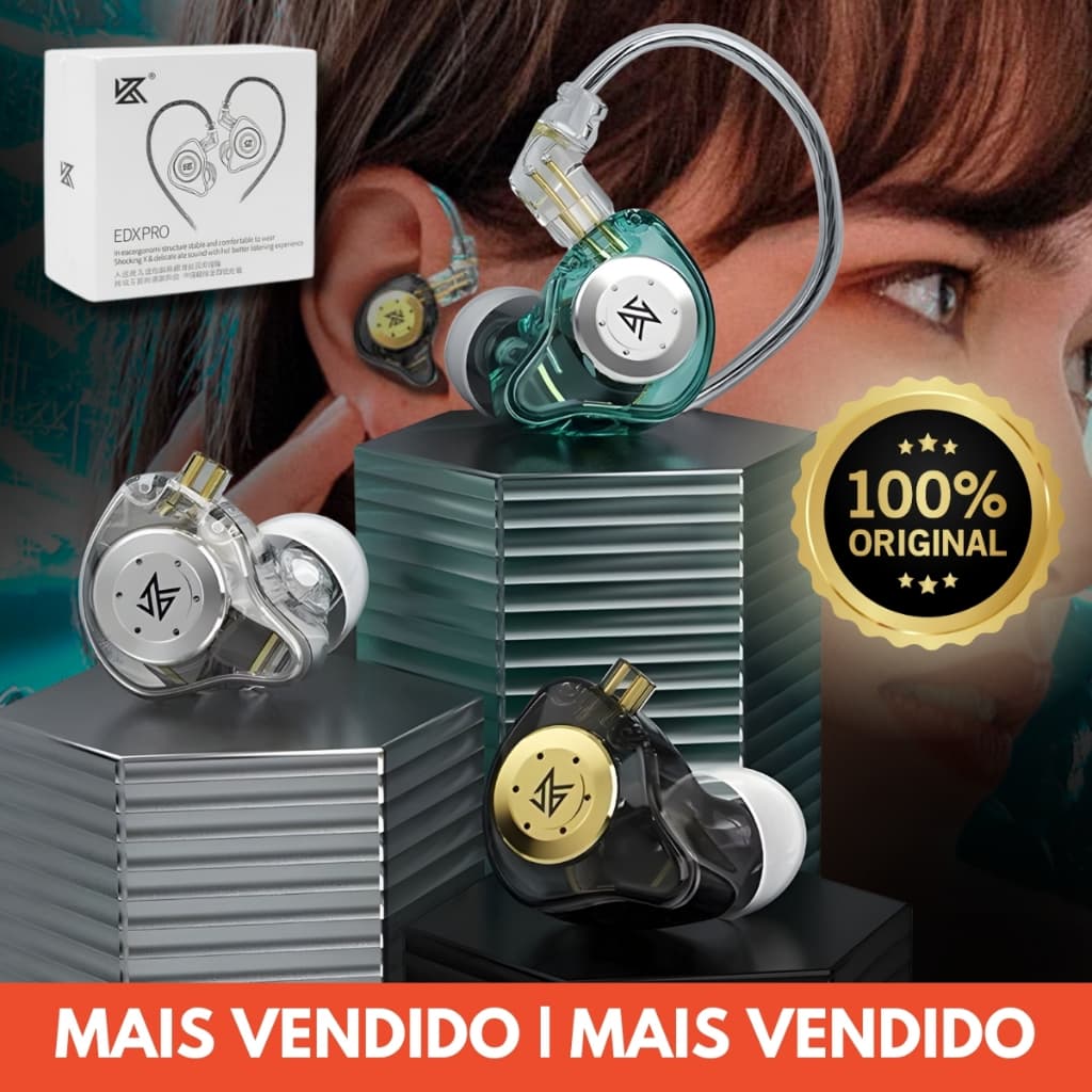 Fone de Ouvido Kz Edx Pro Original InEar Gamer Monitor Retorno Palco Driver Dinâmico Graves Potentes
