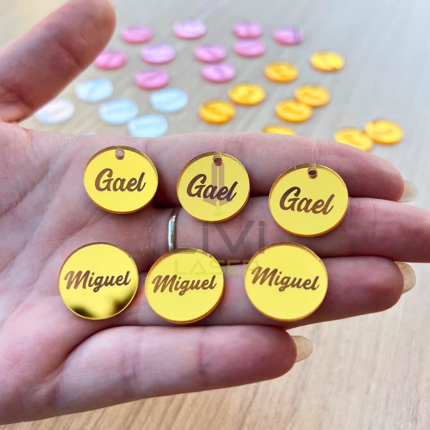 Tag Personalizada em Acrílico com Nome Logo 2cm Etiqueta Aplique