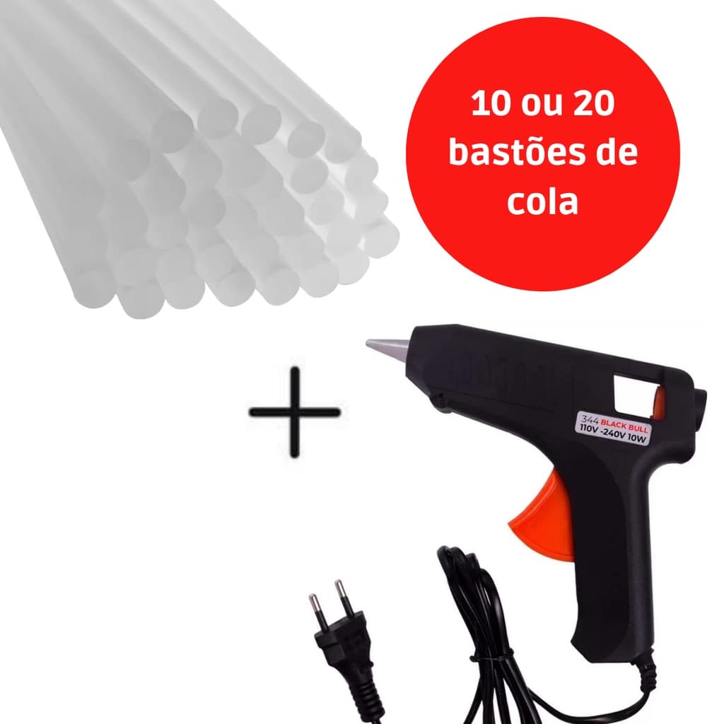 Pistola de Cola Quente Bivolt 10w + 10, 20 Ou 30 Bastões de Cola Revolver (110v e 220v) Profissional