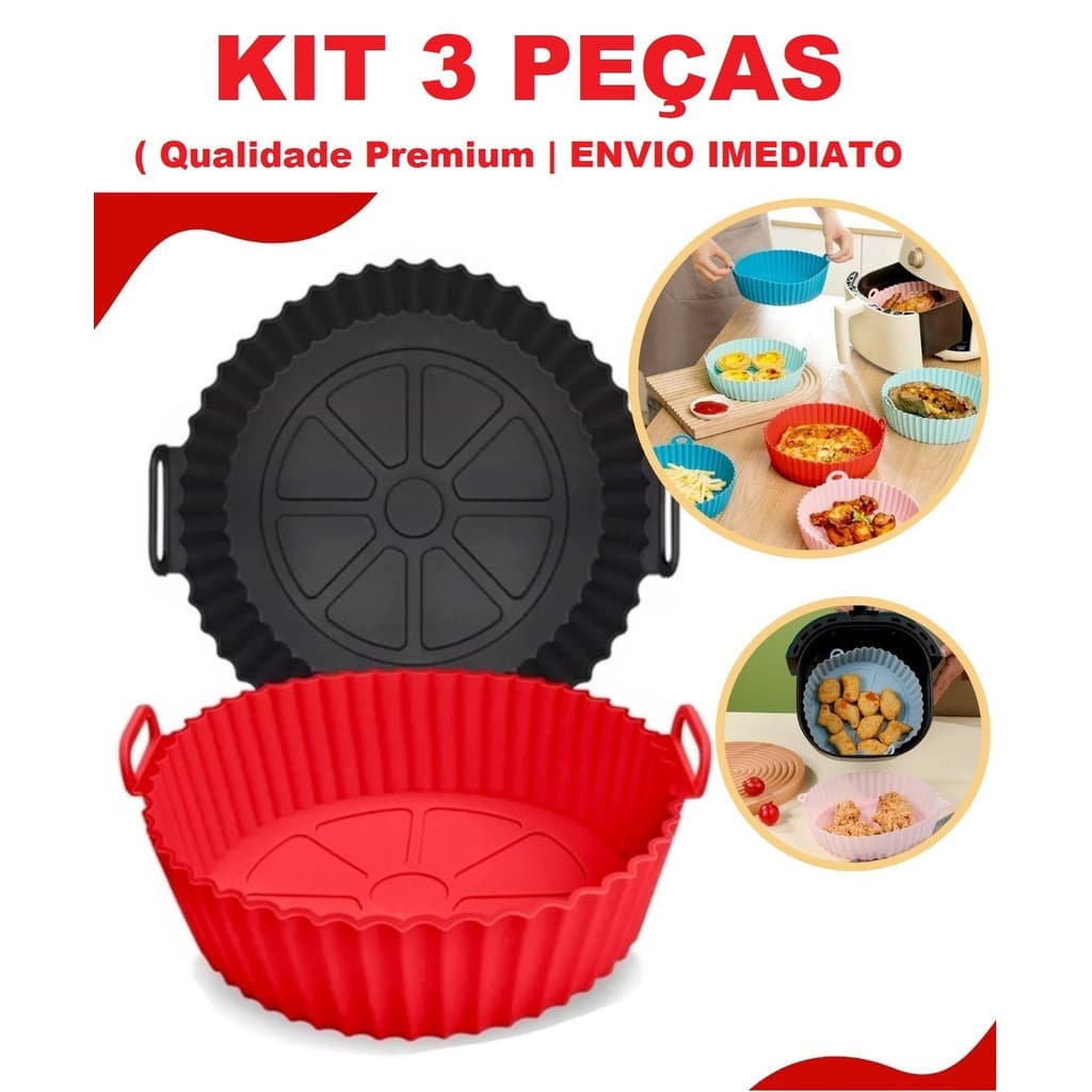 Kit 3 Forma de Silicone para Air Fryer Forno Fritadeira Assadeira Reutilizável Antiaderente Flexível