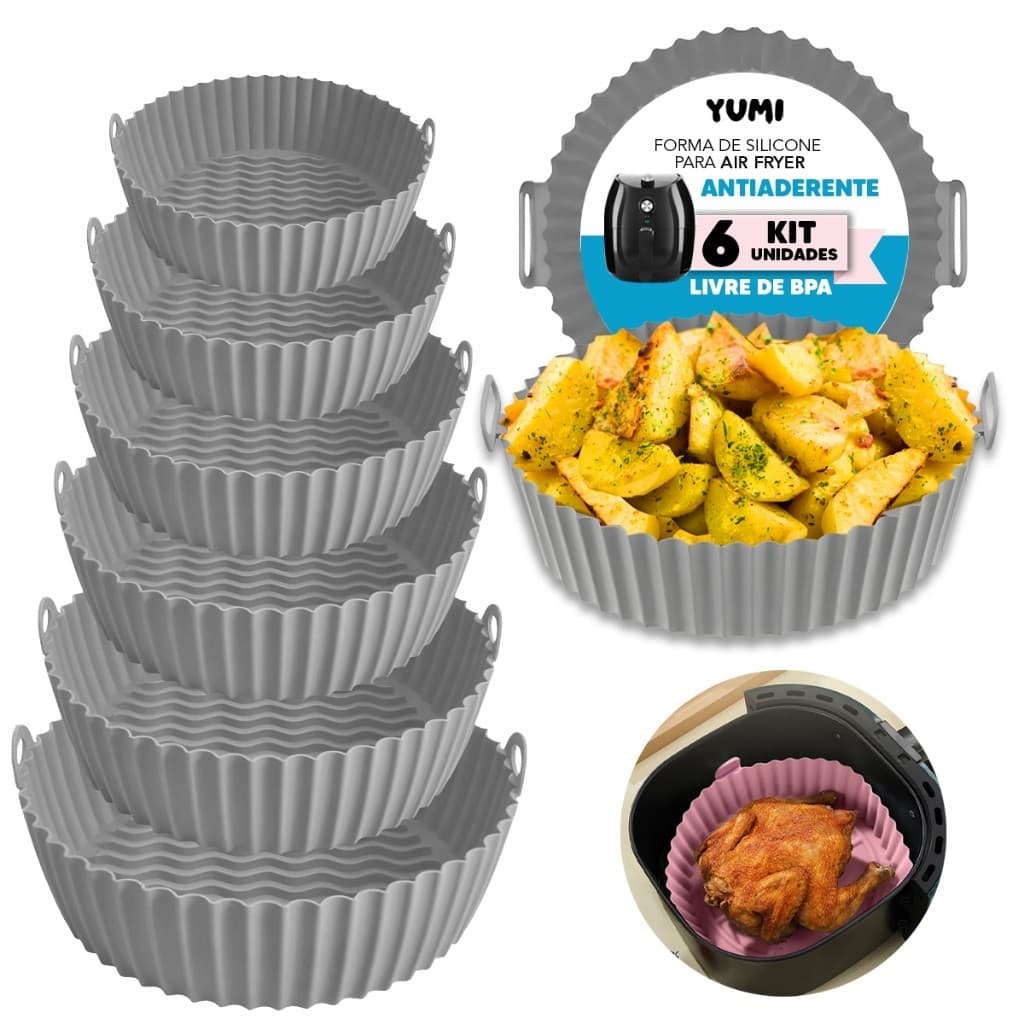 Formas Silicone Pra Fritadeira Air Fryer Micro-ondas Forno com Alça 6 Peças/Conjunto