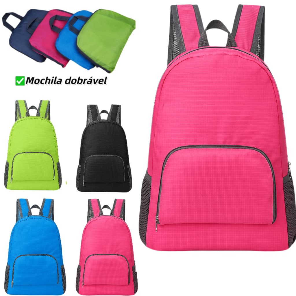 Mochila de Nylon Dobrável Compacta Impermeável Resistente para Viagem Escola e Academia Unissex