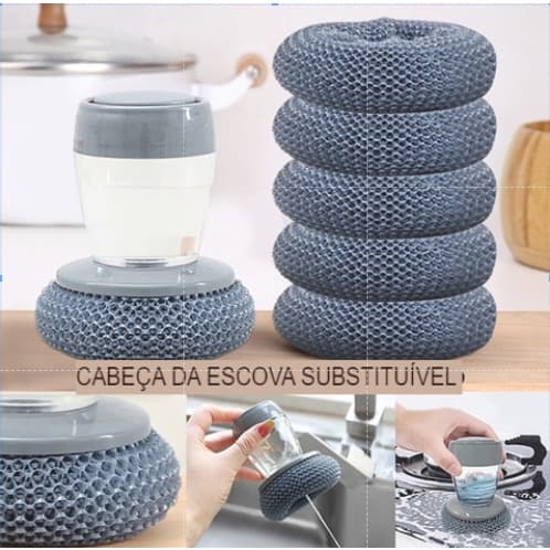 Escova de Louça/Panela de Aço com Dispenser Recipiente para Detergente Fogão Cozinha Limpeza Esponja
