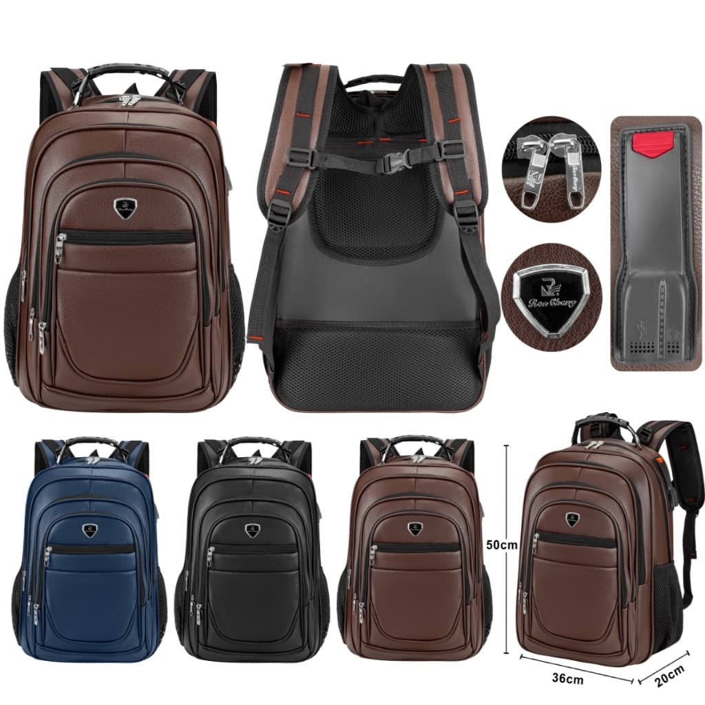 Mochila Couro Pu Grande Executiva para Notebook Trabalho Faculdade Reforçada Cabo de Aço