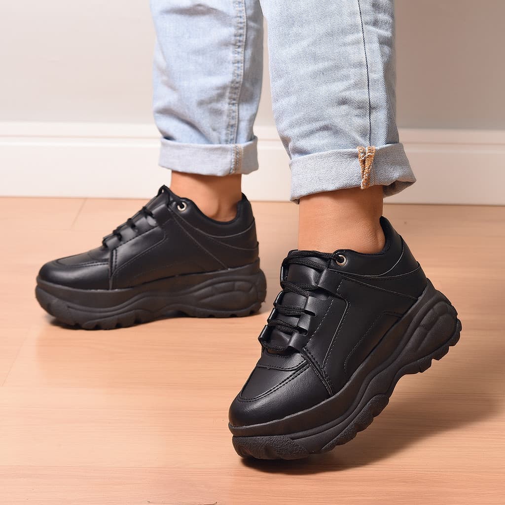 Tênis Feminino Buffalo Branco Preto Alto Plataforma Resistente Confortavel Oferta
