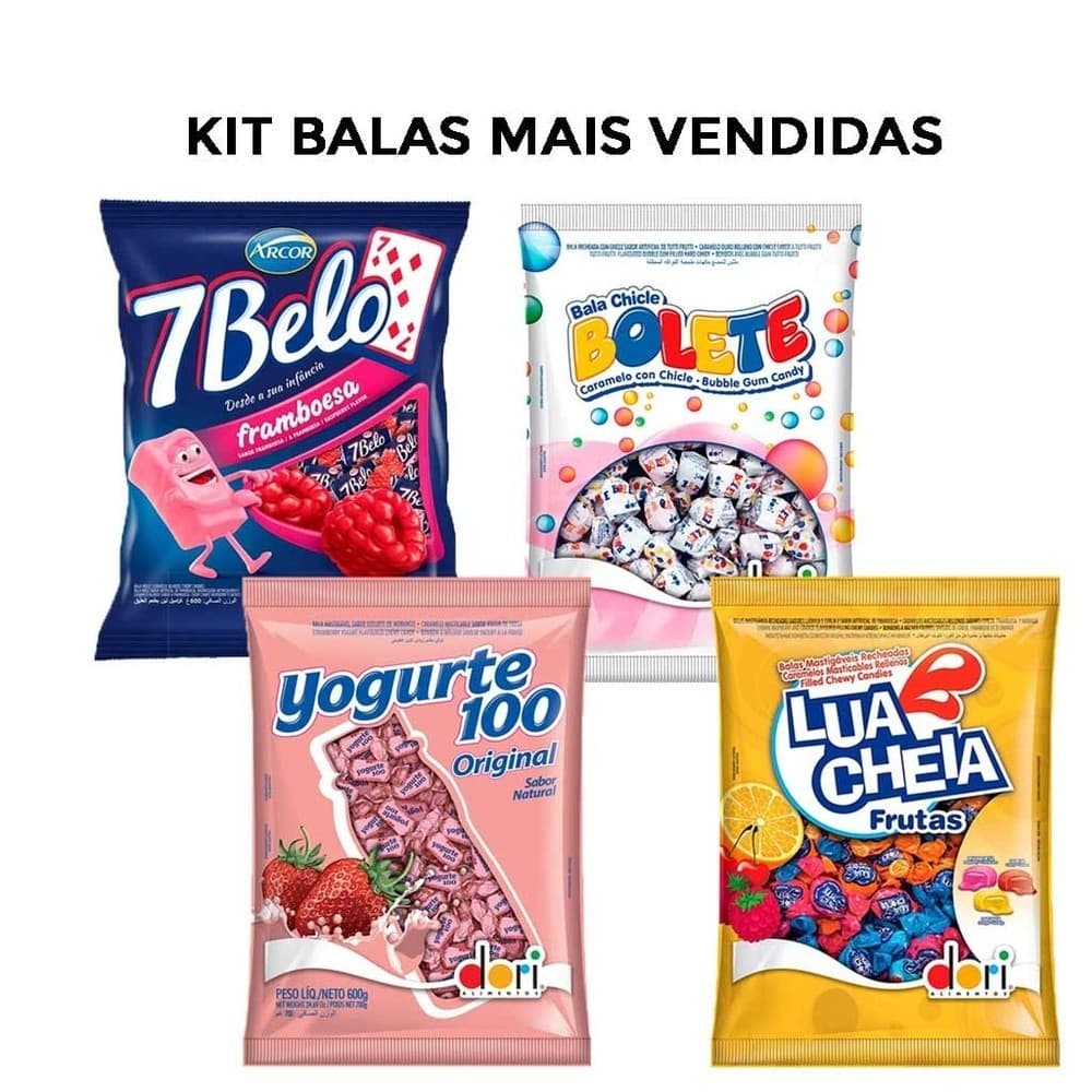 Kit Festa com As Balas Mais Vendidas - Yogurte 100, Bolete, 7Belo Ou Lua Cheia! Escolha o Seu!