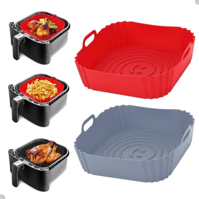 Kit Formas de Silicone Quadrada 16x16 Cm Assadeira Air Fryer e Forno Forma para Fritadeira Elétrica com Alça
